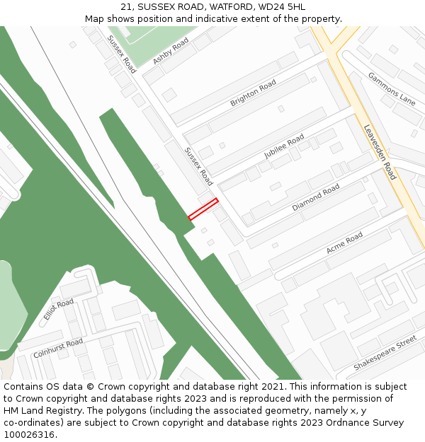21, SUSSEX ROAD, WATFORD, WD24 5HL: Location map and indicative extent of plot