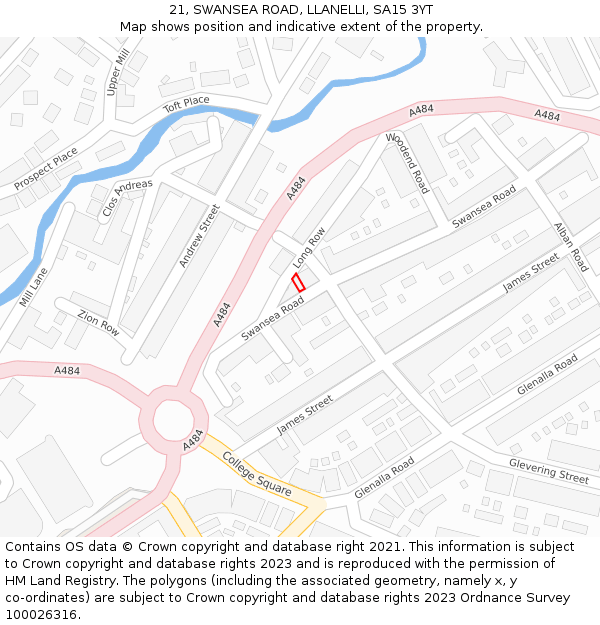 21, SWANSEA ROAD, LLANELLI, SA15 3YT: Location map and indicative extent of plot