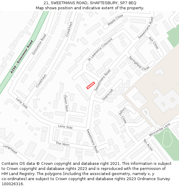 21, SWEETMANS ROAD, SHAFTESBURY, SP7 8EQ: Location map and indicative extent of plot