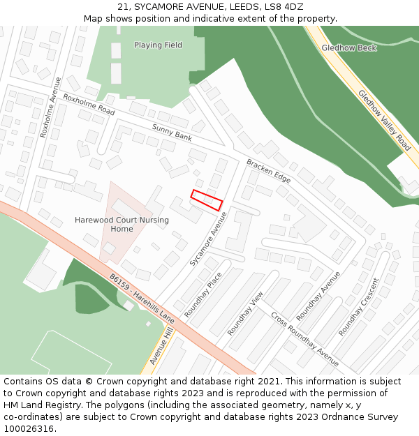 21, SYCAMORE AVENUE, LEEDS, LS8 4DZ: Location map and indicative extent of plot