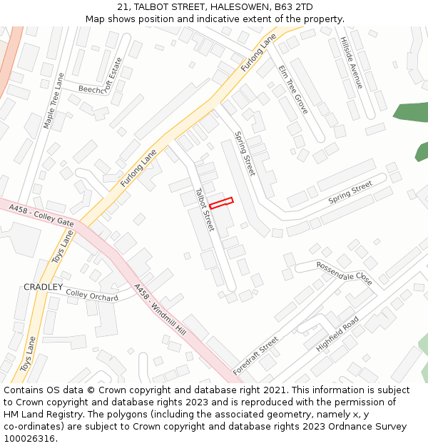 21, TALBOT STREET, HALESOWEN, B63 2TD: Location map and indicative extent of plot