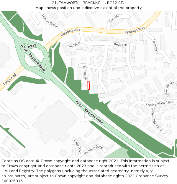 21, TAMWORTH, BRACKNELL, RG12 0TU: Location map and indicative extent of plot
