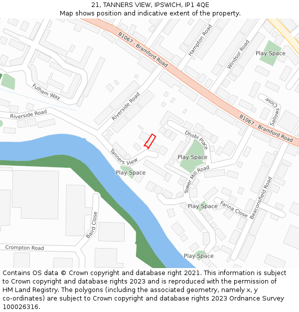 21, TANNERS VIEW, IPSWICH, IP1 4QE: Location map and indicative extent of plot