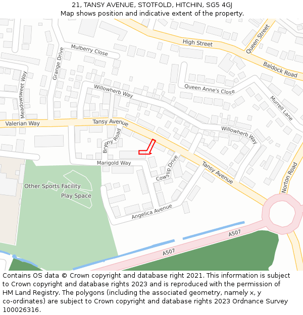 21, TANSY AVENUE, STOTFOLD, HITCHIN, SG5 4GJ: Location map and indicative extent of plot