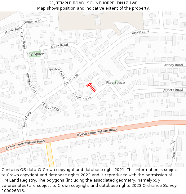 21, TEMPLE ROAD, SCUNTHORPE, DN17 1WE: Location map and indicative extent of plot