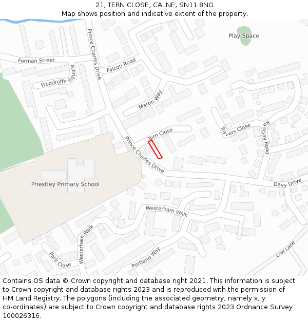 21, TERN CLOSE, CALNE, SN11 8NG: Location map and indicative extent of plot