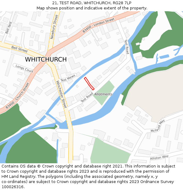 21, TEST ROAD, WHITCHURCH, RG28 7LP: Location map and indicative extent of plot