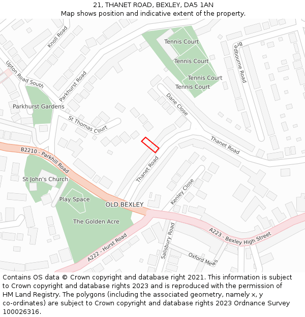 21, THANET ROAD, BEXLEY, DA5 1AN: Location map and indicative extent of plot