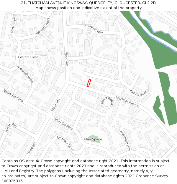21, THATCHAM AVENUE KINGSWAY, QUEDGELEY, GLOUCESTER, GL2 2BJ: Location map and indicative extent of plot