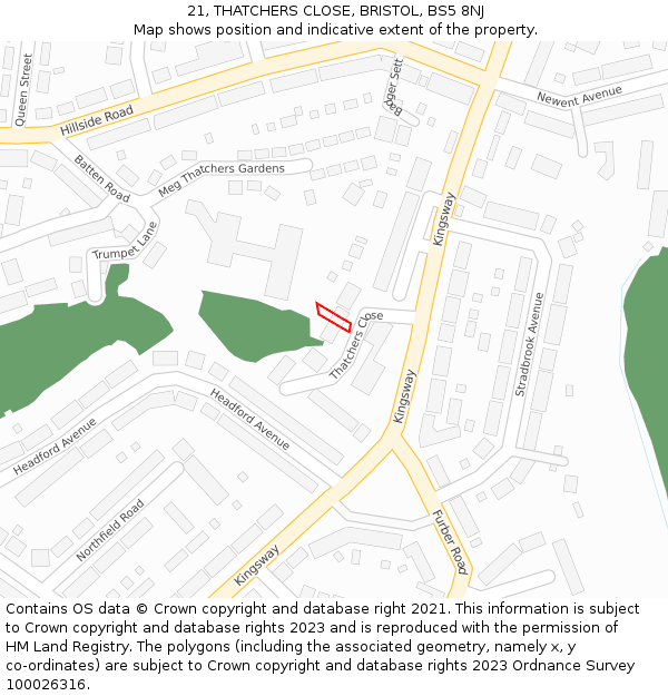 21, THATCHERS CLOSE, BRISTOL, BS5 8NJ: Location map and indicative extent of plot