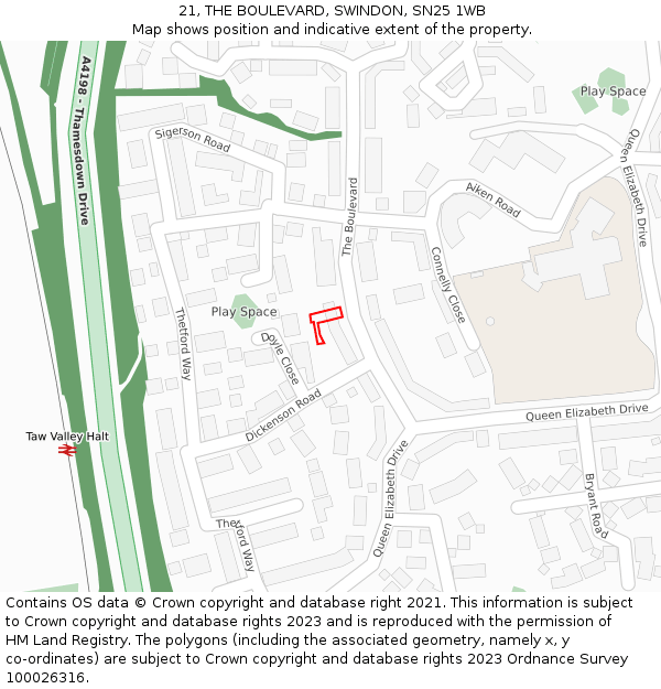 21, THE BOULEVARD, SWINDON, SN25 1WB: Location map and indicative extent of plot