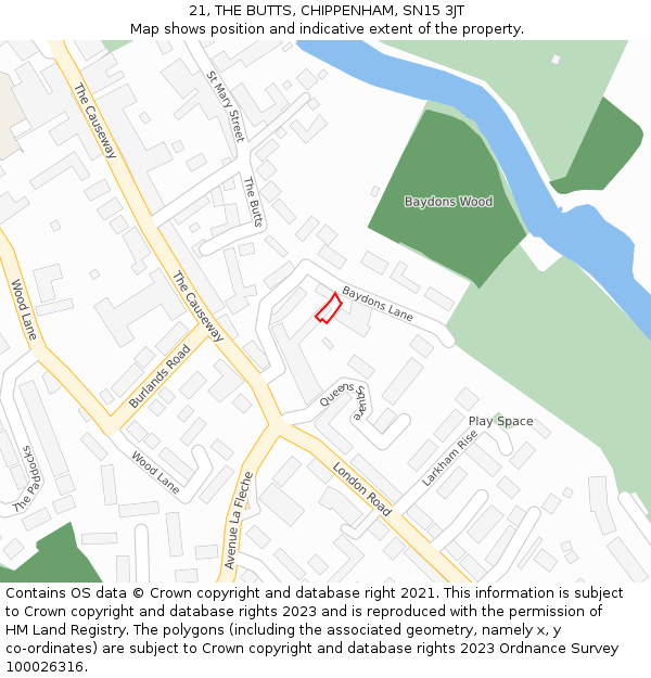21, THE BUTTS, CHIPPENHAM, SN15 3JT: Location map and indicative extent of plot