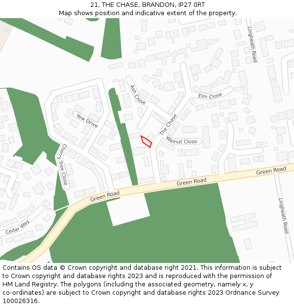 21, THE CHASE, BRANDON, IP27 0RT: Location map and indicative extent of plot