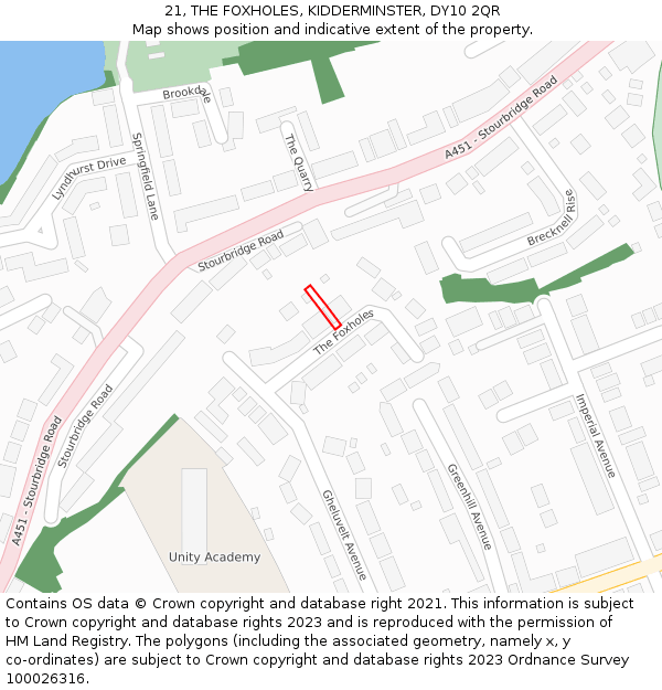 21, THE FOXHOLES, KIDDERMINSTER, DY10 2QR: Location map and indicative extent of plot
