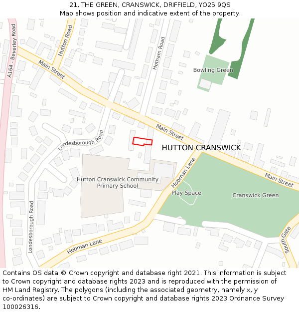 21, THE GREEN, CRANSWICK, DRIFFIELD, YO25 9QS: Location map and indicative extent of plot