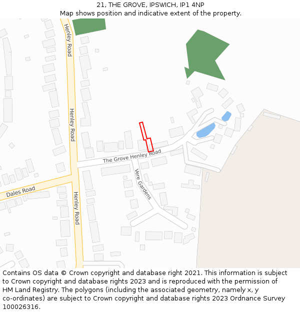21, THE GROVE, IPSWICH, IP1 4NP: Location map and indicative extent of plot