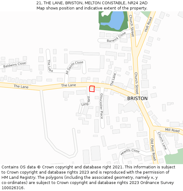 21, THE LANE, BRISTON, MELTON CONSTABLE, NR24 2AD: Location map and indicative extent of plot