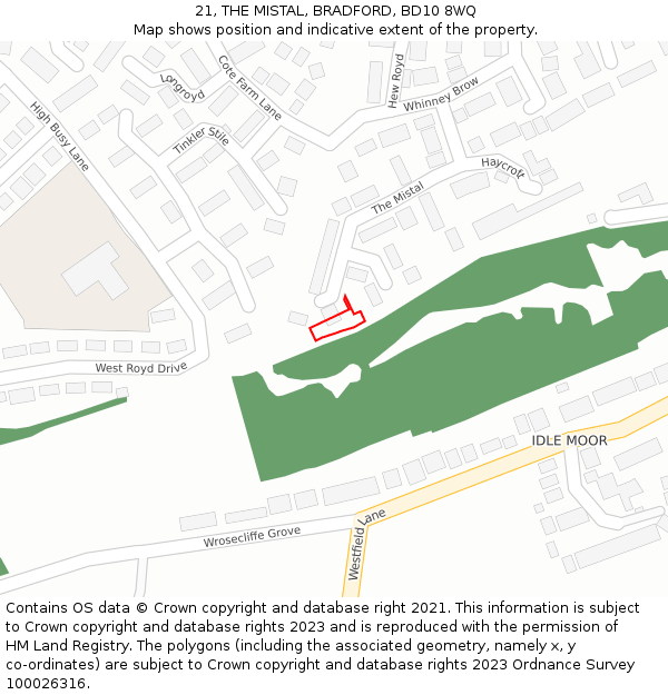 21, THE MISTAL, BRADFORD, BD10 8WQ: Location map and indicative extent of plot
