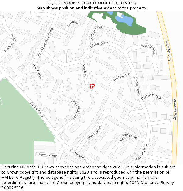 21, THE MOOR, SUTTON COLDFIELD, B76 1SQ: Location map and indicative extent of plot