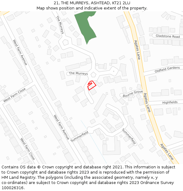 21, THE MURREYS, ASHTEAD, KT21 2LU: Location map and indicative extent of plot