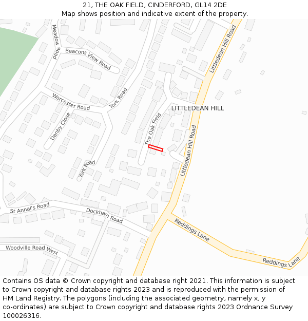 21, THE OAK FIELD, CINDERFORD, GL14 2DE: Location map and indicative extent of plot