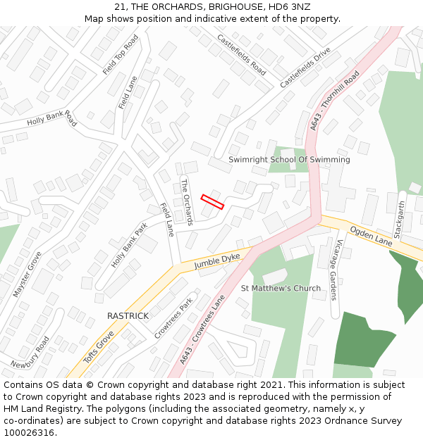 21, THE ORCHARDS, BRIGHOUSE, HD6 3NZ: Location map and indicative extent of plot