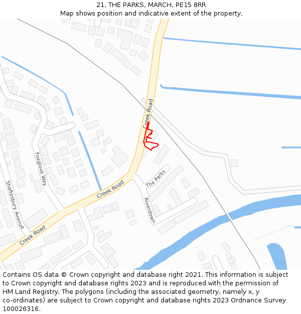 21, THE PARKS, MARCH, PE15 8RR: Location map and indicative extent of plot