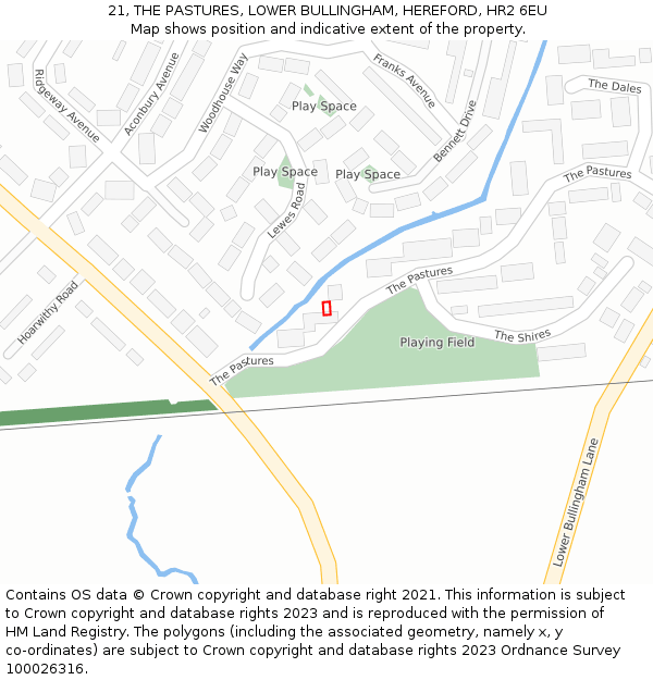 21, THE PASTURES, LOWER BULLINGHAM, HEREFORD, HR2 6EU: Location map and indicative extent of plot