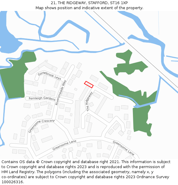 21, THE RIDGEWAY, STAFFORD, ST16 1XP: Location map and indicative extent of plot