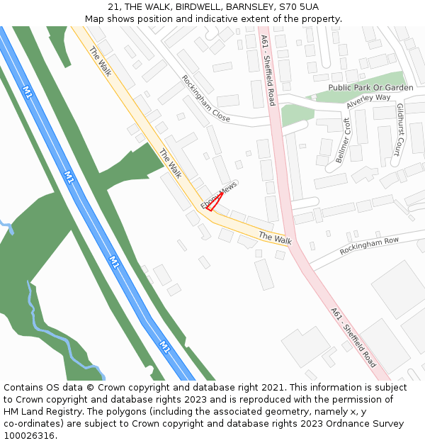 21, THE WALK, BIRDWELL, BARNSLEY, S70 5UA: Location map and indicative extent of plot
