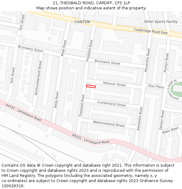 21, THEOBALD ROAD, CARDIFF, CF5 1LP: Location map and indicative extent of plot