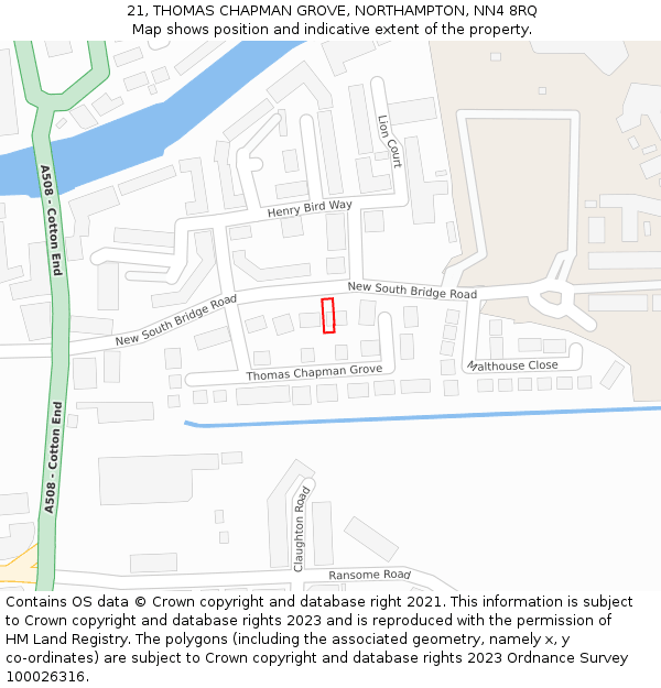 21, THOMAS CHAPMAN GROVE, NORTHAMPTON, NN4 8RQ: Location map and indicative extent of plot