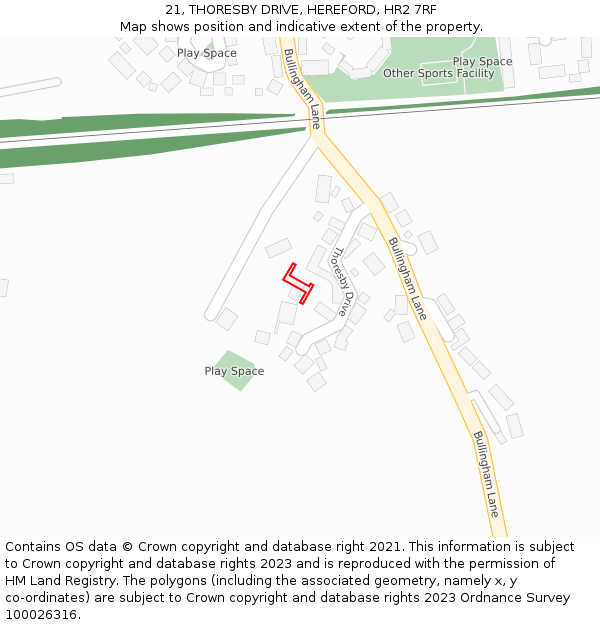 21, THORESBY DRIVE, HEREFORD, HR2 7RF: Location map and indicative extent of plot