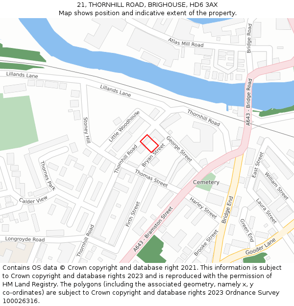 21, THORNHILL ROAD, BRIGHOUSE, HD6 3AX: Location map and indicative extent of plot