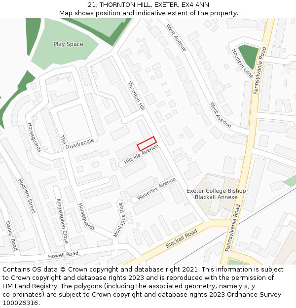 21, THORNTON HILL, EXETER, EX4 4NN: Location map and indicative extent of plot