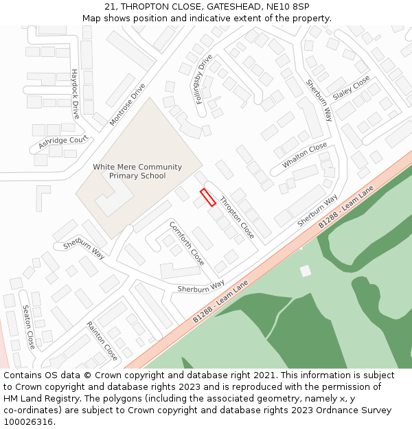 21, THROPTON CLOSE, GATESHEAD, NE10 8SP: Location map and indicative extent of plot