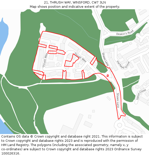 21, THRUSH WAY, WINSFORD, CW7 3LN: Location map and indicative extent of plot