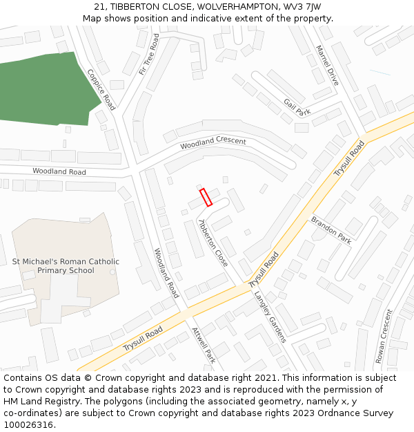 21, TIBBERTON CLOSE, WOLVERHAMPTON, WV3 7JW: Location map and indicative extent of plot