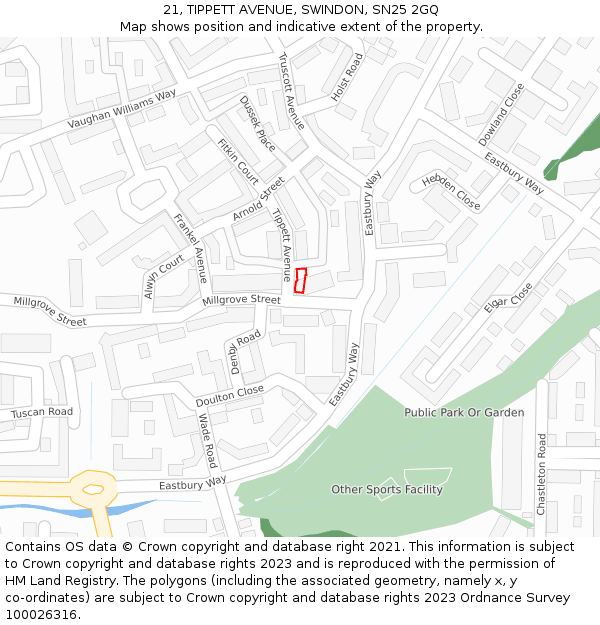 21, TIPPETT AVENUE, SWINDON, SN25 2GQ: Location map and indicative extent of plot