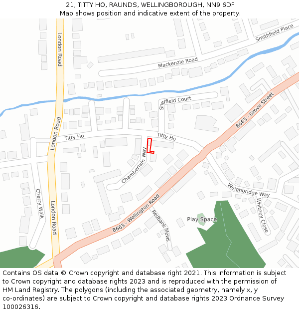 21, TITTY HO, RAUNDS, WELLINGBOROUGH, NN9 6DF: Location map and indicative extent of plot