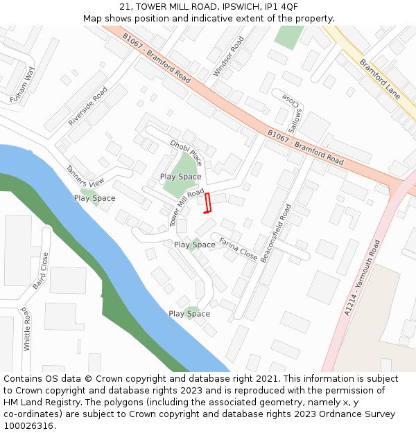 21, TOWER MILL ROAD, IPSWICH, IP1 4QF: Location map and indicative extent of plot