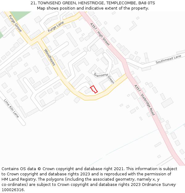 21, TOWNSEND GREEN, HENSTRIDGE, TEMPLECOMBE, BA8 0TS: Location map and indicative extent of plot