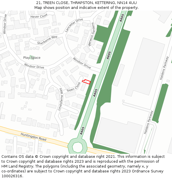 21, TREEN CLOSE, THRAPSTON, KETTERING, NN14 4UU: Location map and indicative extent of plot
