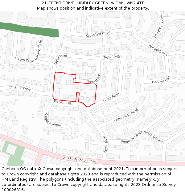 21, TRENT DRIVE, HINDLEY GREEN, WIGAN, WN2 4TT: Location map and indicative extent of plot