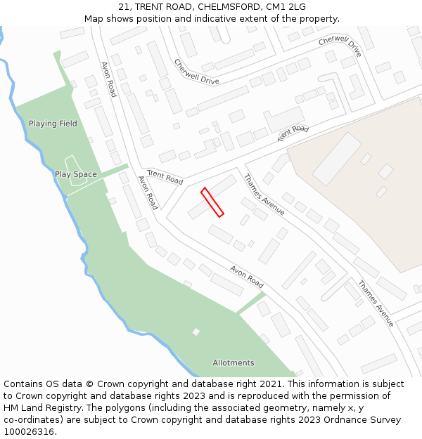 21, TRENT ROAD, CHELMSFORD, CM1 2LG: Location map and indicative extent of plot
