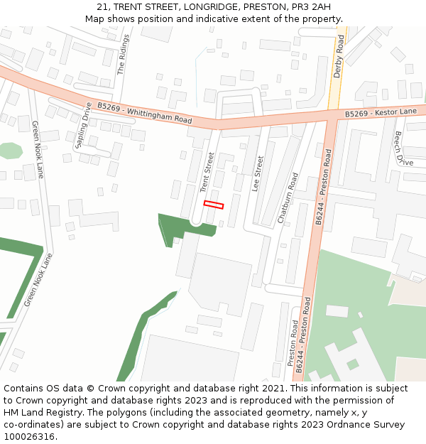 21, TRENT STREET, LONGRIDGE, PRESTON, PR3 2AH: Location map and indicative extent of plot