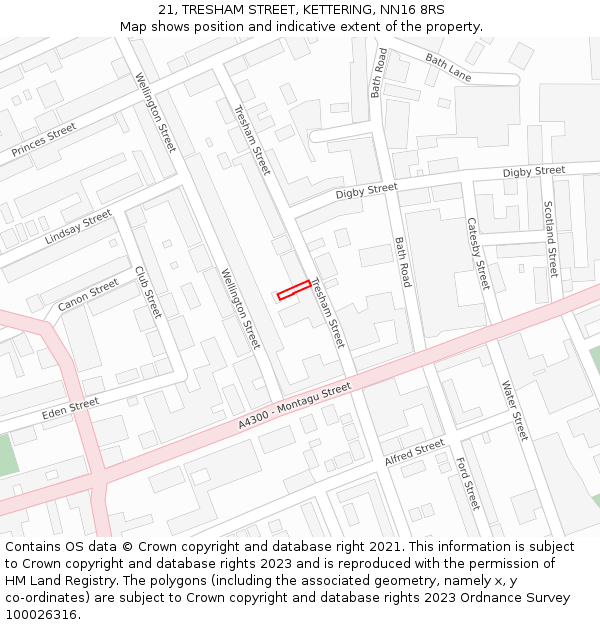 21, TRESHAM STREET, KETTERING, NN16 8RS: Location map and indicative extent of plot