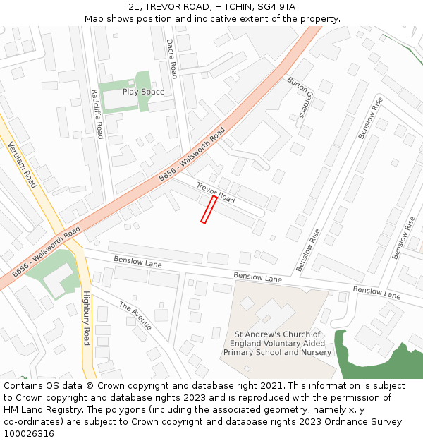 21, TREVOR ROAD, HITCHIN, SG4 9TA: Location map and indicative extent of plot