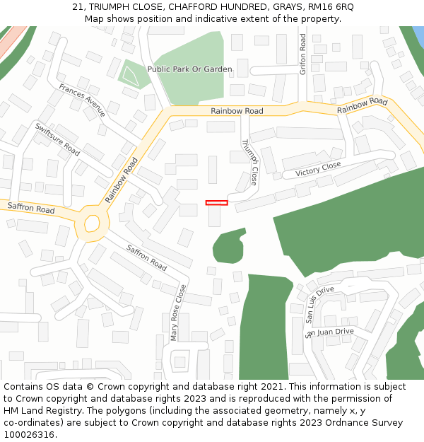 21, TRIUMPH CLOSE, CHAFFORD HUNDRED, GRAYS, RM16 6RQ: Location map and indicative extent of plot