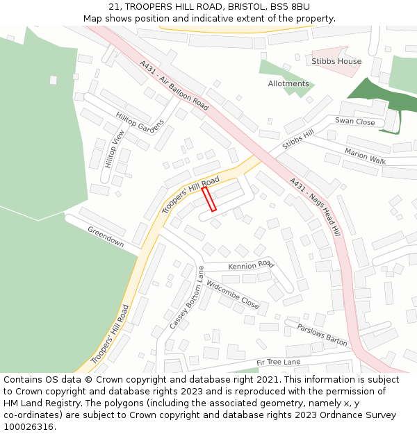 21, TROOPERS HILL ROAD, BRISTOL, BS5 8BU: Location map and indicative extent of plot